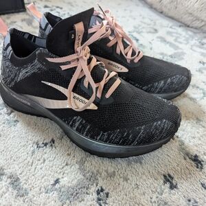 Brooks Black and Pink Athletic Shoes with Knit Upper
